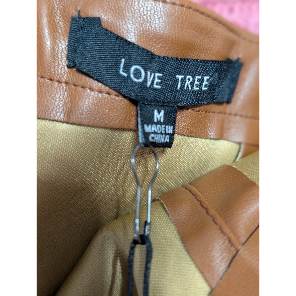 Love Tree Cognac Faux Leather Mini Dress Vegan Leather Bodycon NWT M Date Night - Picture 7 of 8